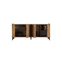 Buffet de Melamina Nogal-Negro - 182x41x82,5cm - 4 Puertas y Múltiples Estantes.