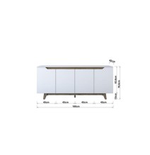 Buffet con 4 Puertas y Patas de Madera Resistente - Nogal-Blanco - 180x45x78,5cm