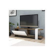 Mueble TV con Diseño Moderno, 1 Puerta y Estantes en Blanco-Nogal - 120x25x37cm: Funcionalidad y Estilo para tu Sala