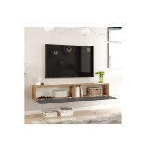 Mueble de TV de Pared moderno Antracita y Roble con 2 Cajones - 180x31.6x29.6 cm.