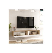 Mueble de TV de Pared moderno Blanco y Roble con 2 Cajones - 180x31.6x29.6 cm.